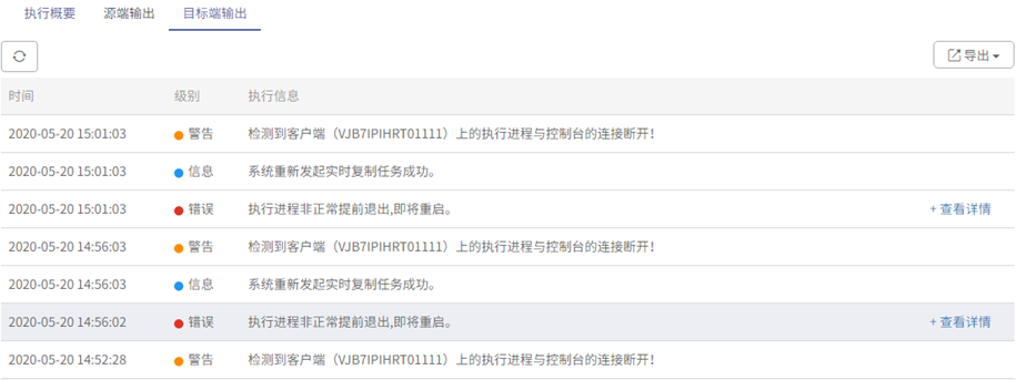 AnyBackup-Oracle 实时复制物理方案实时同步任务运行异常，源端输出为空，目标端输出频繁提示：检测到客户端上的执行进程与控制台的连接断开