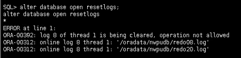 AnyBackup-Oracle RAC 数据库恢复到 Oracle 单机数据库，启库失败，提示错误信息：ORA-00392，ORA-00312