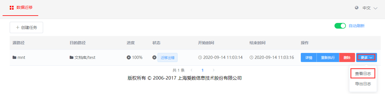 AnyShare-NAS 迁移任务执行失败，查看日志，提示错误信息：目的目录创建失败，Error mssage_ 用户已禁用，请联系管理员