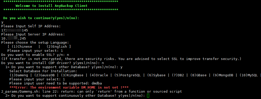 AnyBackup-AnyBackup Linux 客户端 for 达梦数据库安装失败，提示错误：___Error_ The environment varia