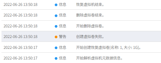 AnyBackup-AnyBackup 控制台恢复 SmartX 平台虚拟机失败，提示错误信息：创建虚拟卷失败