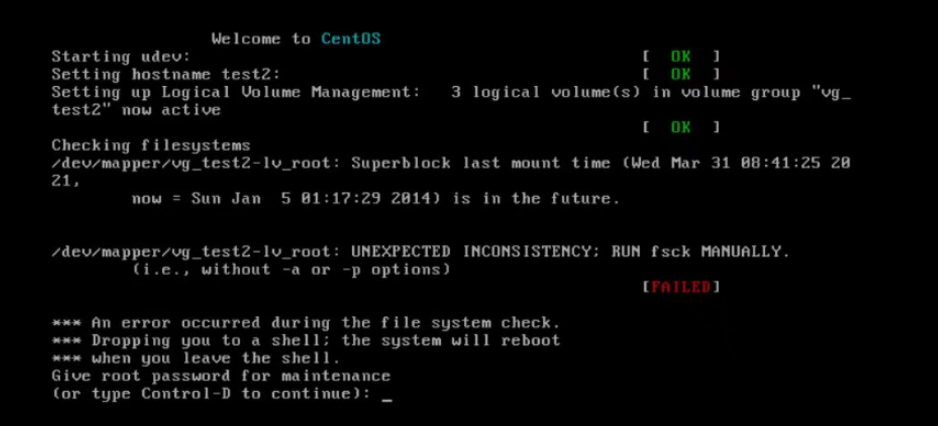 AnyBackup-AnyBackup 7.0 恢复 VMware 虚拟化平台 Linux 虚拟机开机时提示 Superblock last mount tim
