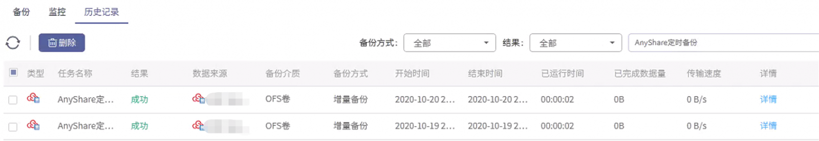 AnyBackup-AnyShare 定时备份任务执行成功，已完成数据量为0